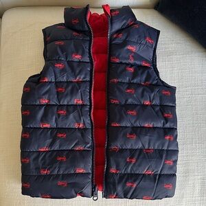 Boden Kids Puffer Vest with Red Car Print
